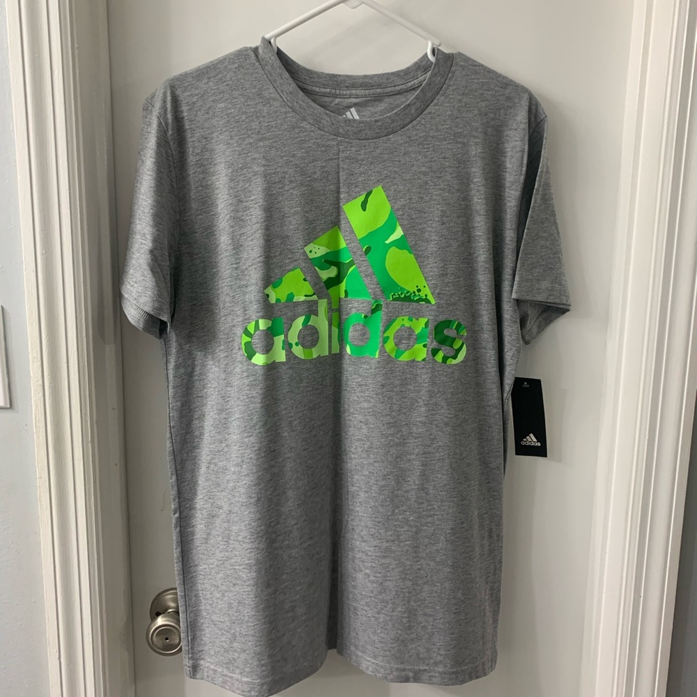 Adidas Boy’s Gray T-Shirt with Green Logo